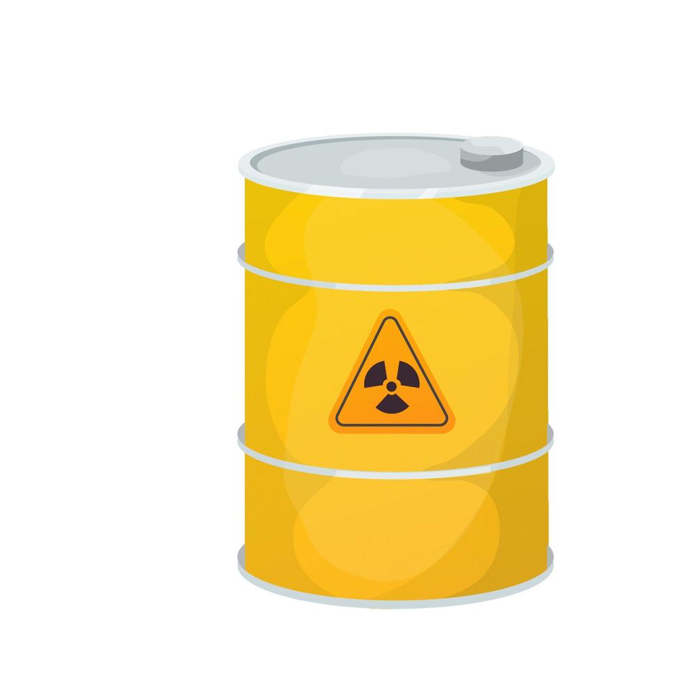 métal jaune baril toxique, signe dangereux en style cartoon isolé sur fond blanc. radioactif, inflammable. illustration vectorielle vecteur