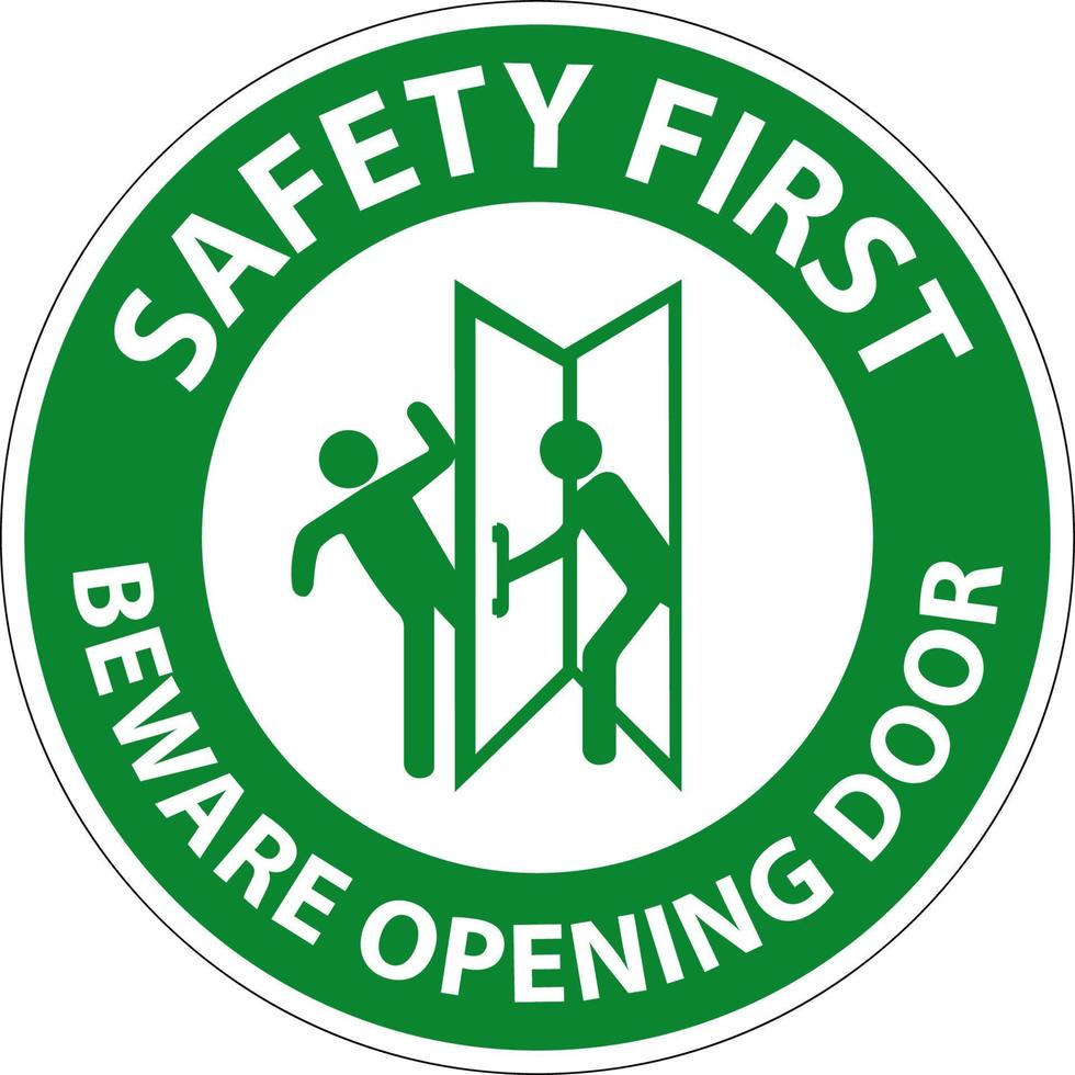 La sécurité d'abord méfiez-vous de l'ouverture du panneau de porte sur fond blanc vecteur