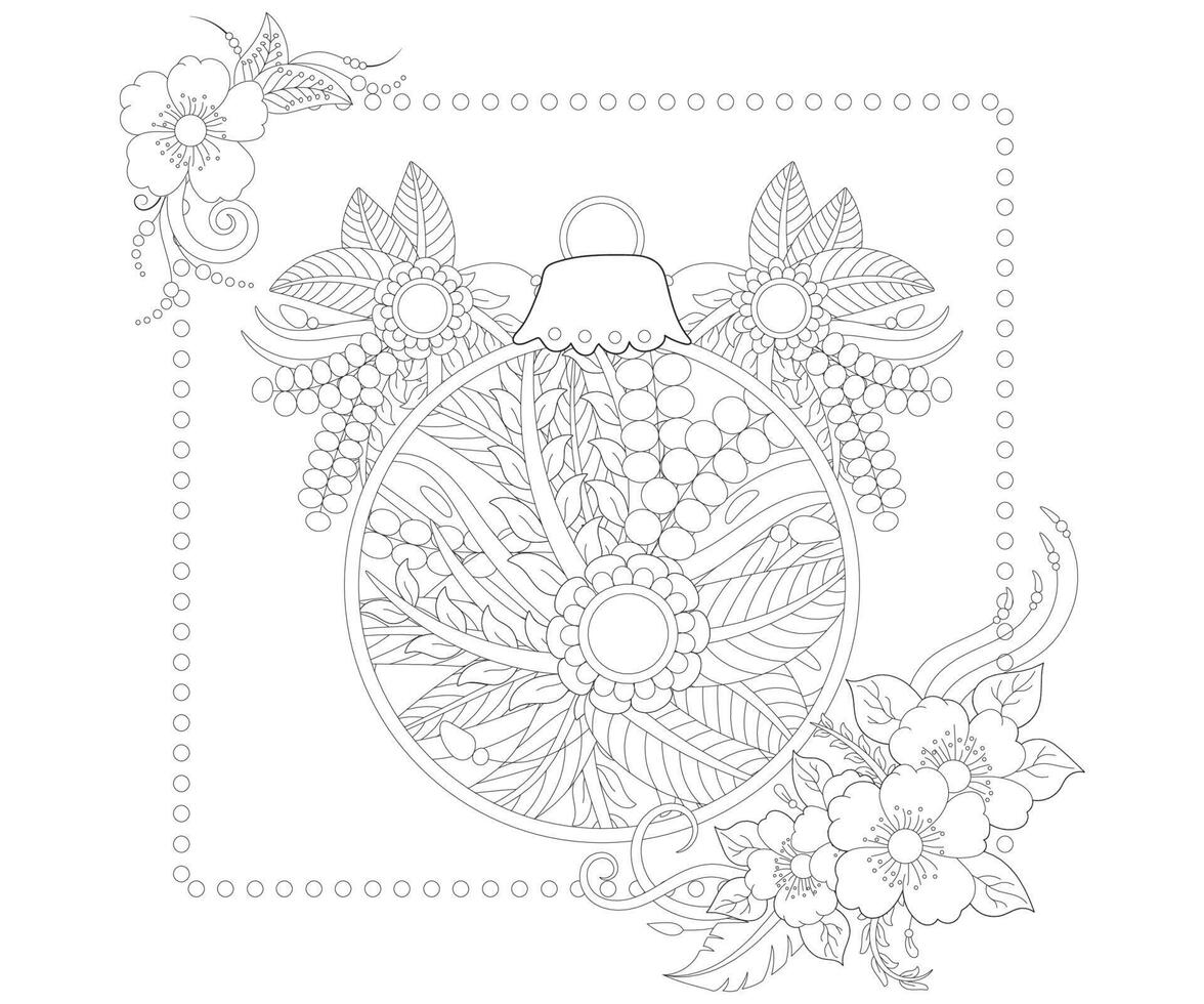 coloriage de boules de noel pour style doodle avec fleur de mehendi. vecteur