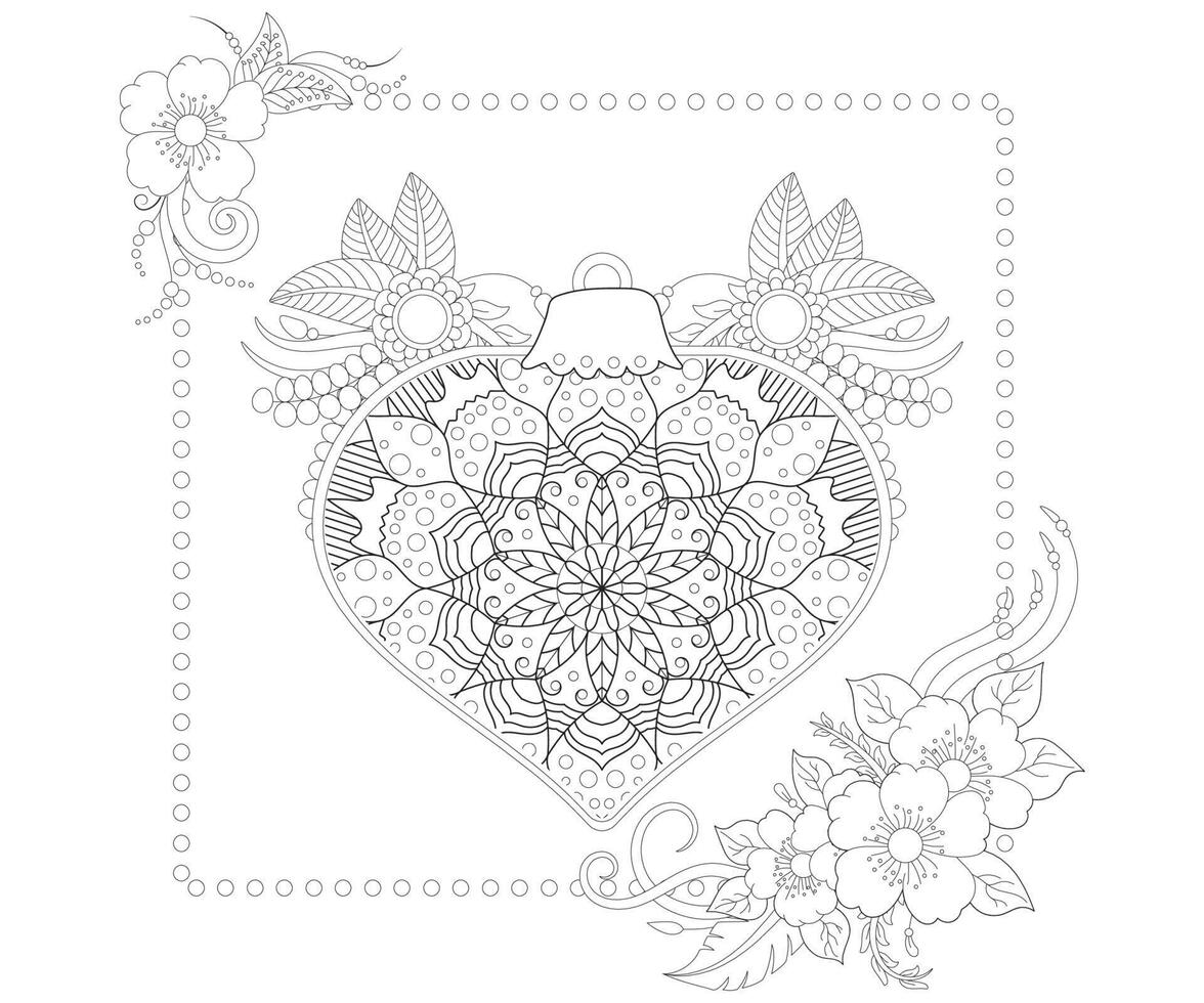 coloriage de boules de noel pour style doodle avec fleur de mehendi. vecteur