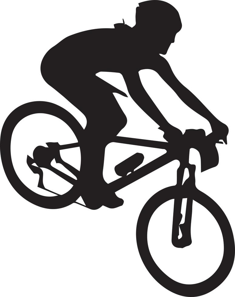 icône de vélo. symbole de la course cycliste. icône plate de course cycliste. signe cycliste. silhouette de cycliste sur route. logo de sport vecteur