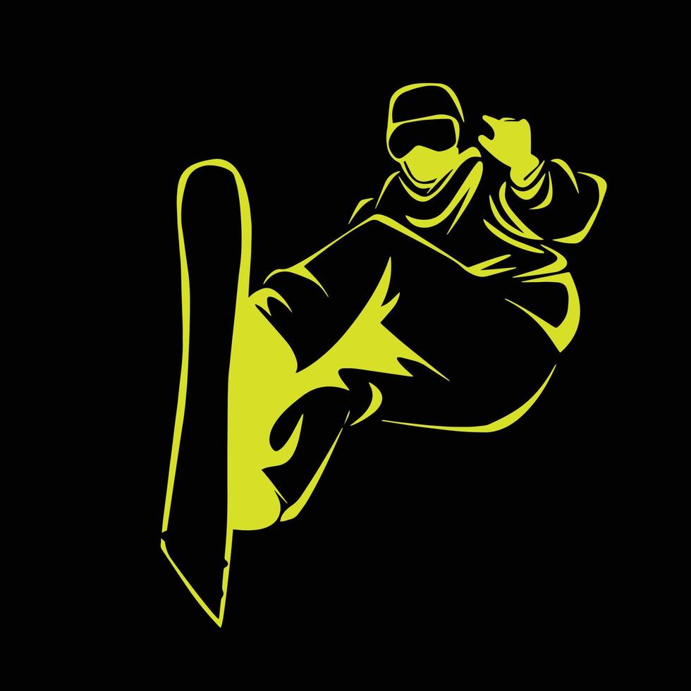 personne faisant du snowboard. snowboarder en illustration vectorielle d'action. sports d'hiver extrêmes. emblème de snowboard. logo du club sportif. matériel de snowboard. vecteur