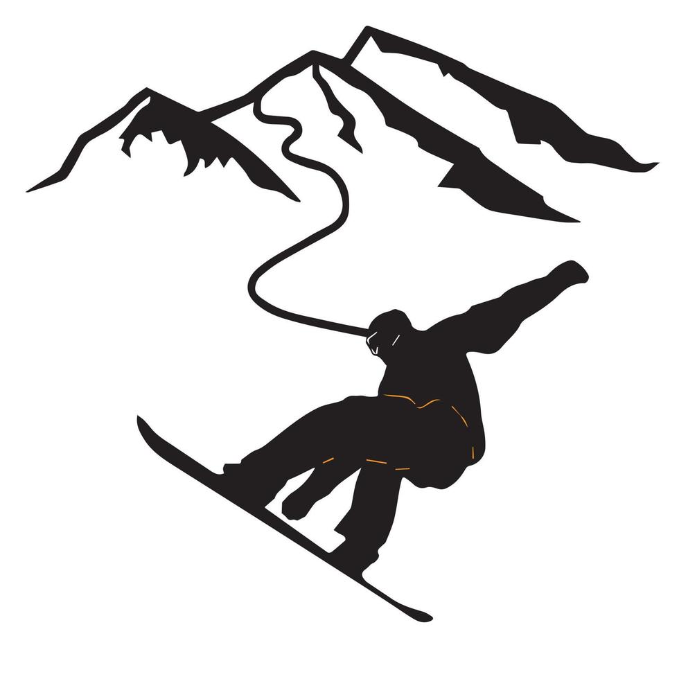 personne faisant du snowboard. snowboarder en illustration vectorielle d'action. sports d'hiver extrêmes. emblème de snowboard. logo du club sportif. matériel de snowboard. vecteur