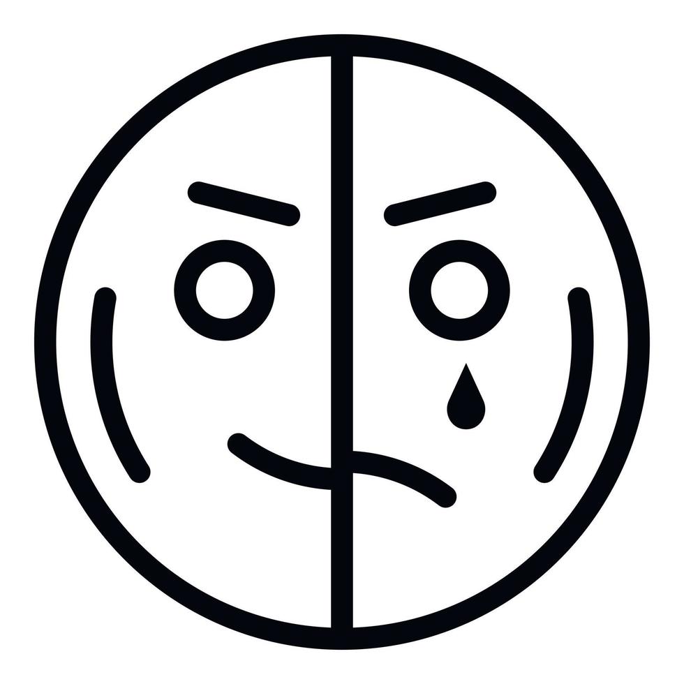 icône emoji heureux à moitié triste, style de contour vecteur