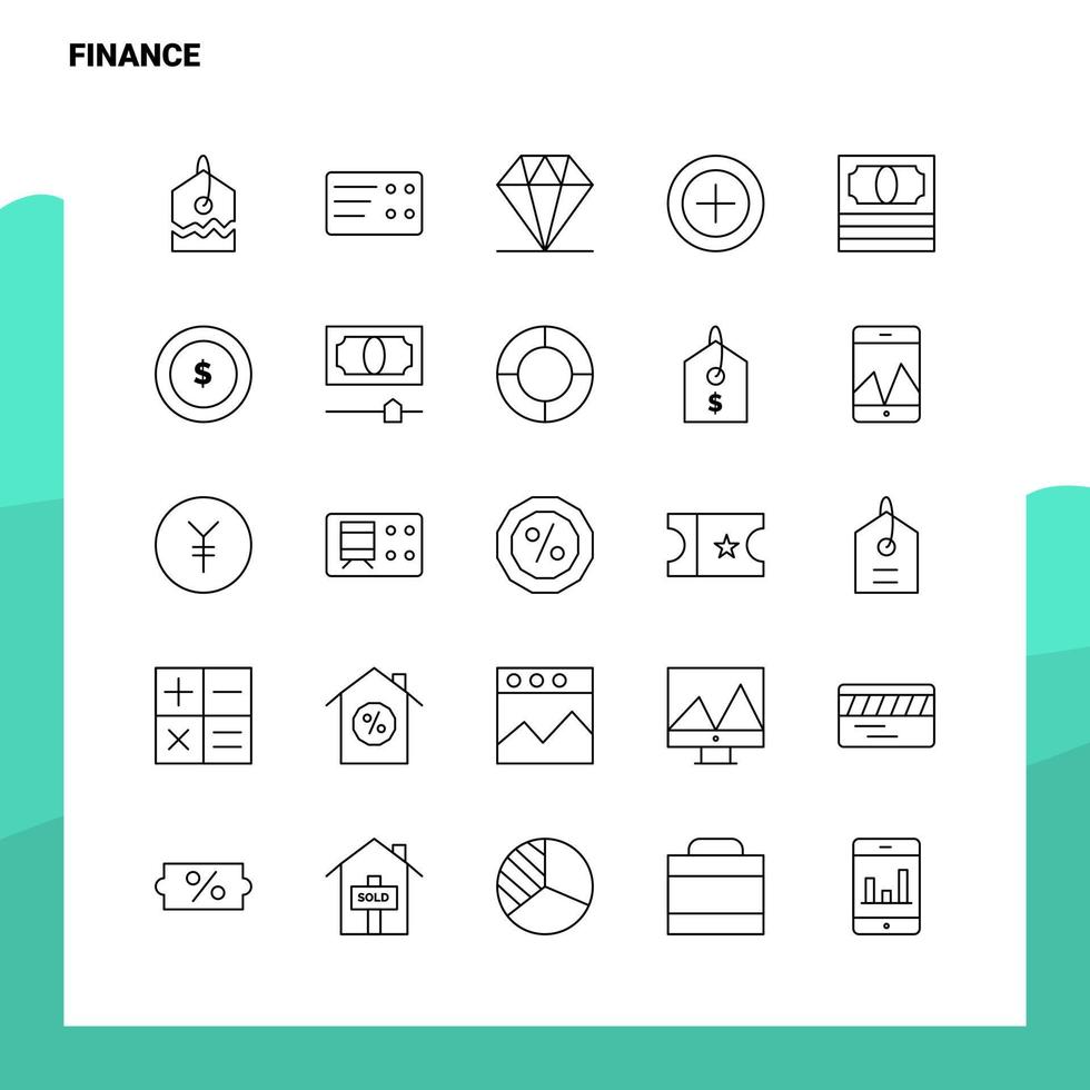 ensemble d'icônes de ligne de finance ensemble 25 icônes vectorielles conception de style minimalisme icônes noires définies pack de pictogrammes linéaires vecteur