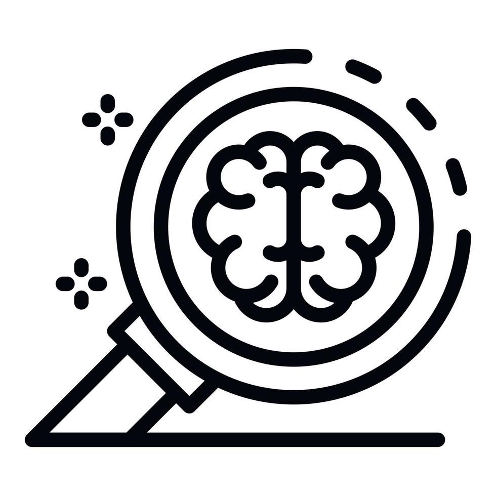 cerveau sous l'icône de la loupe, style de contour vecteur