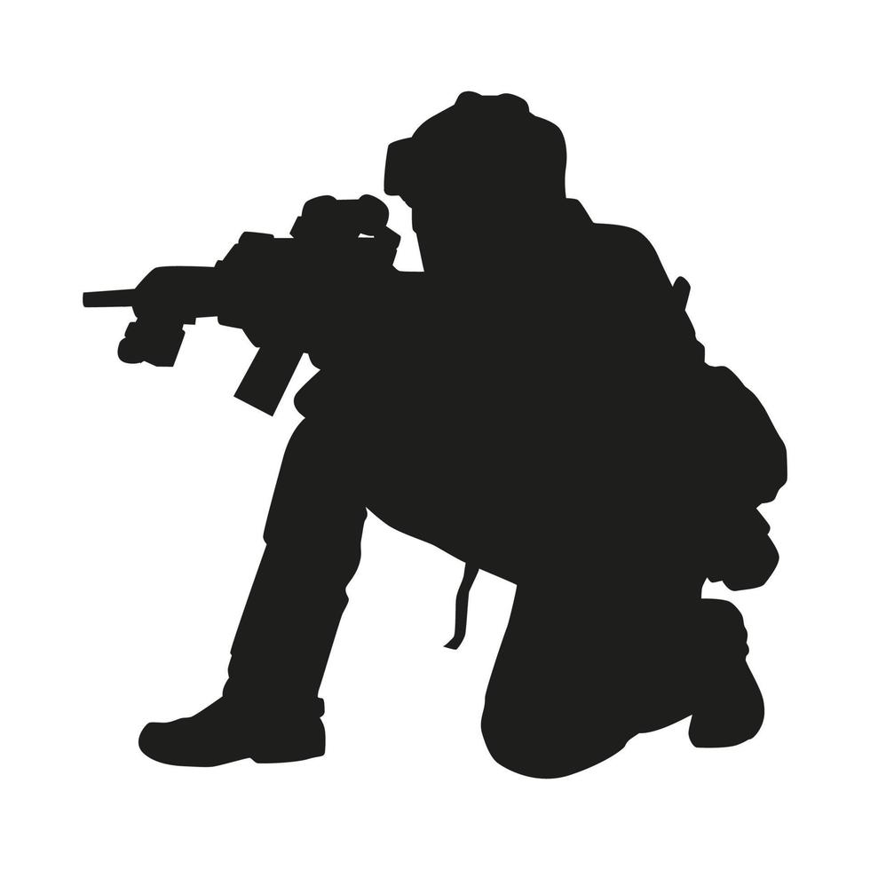 soldat militaire visant la silhouette d'arme vecteur