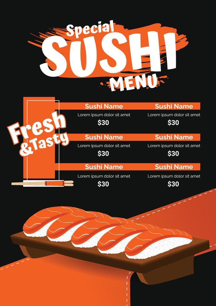 modèle de menu de rouleaux de sushi dessinés à la main de restaurant de cuisine asiatique vecteur