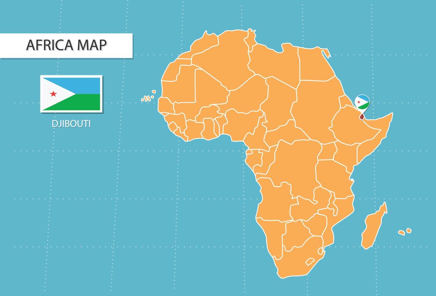 carte de djibouti en afrique, icônes indiquant l'emplacement et les drapeaux de djibouti. vecteur