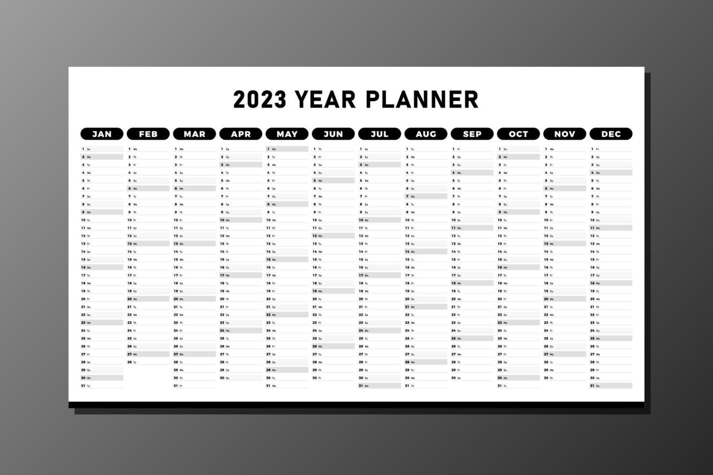 modèle de vecteur de planificateur de l'année 2023 noir et gris