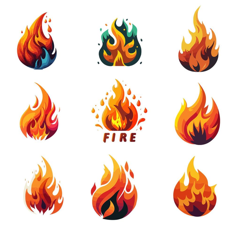 collection d'icônes de logo de flamme de feu chaud définie dans l'illustration vectorielle vecteur