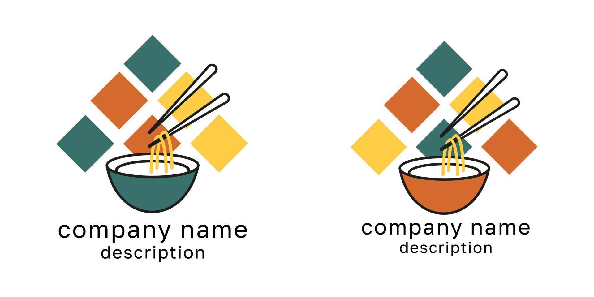 logo pour la production alimentaire asiatique. objets symboliques nouilles et baguettes. illustration vectorielle. vecteur