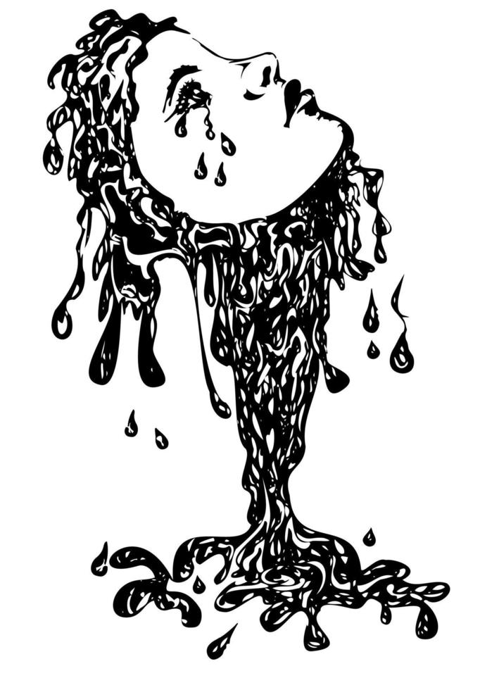 illustration à l'encre noir et blanc d'un visage tentaculaire vecteur
