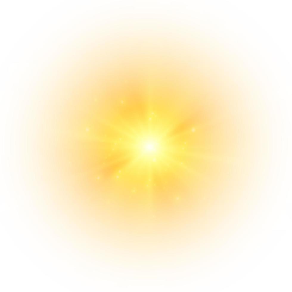 soleil jaune, un éclair, une douce lueur sans rayons qui s'éloignent. l'étoile a clignoté avec des étincelles isolées sur fond blanc. illustration vectorielle de splash jaune abstrait. vecteur