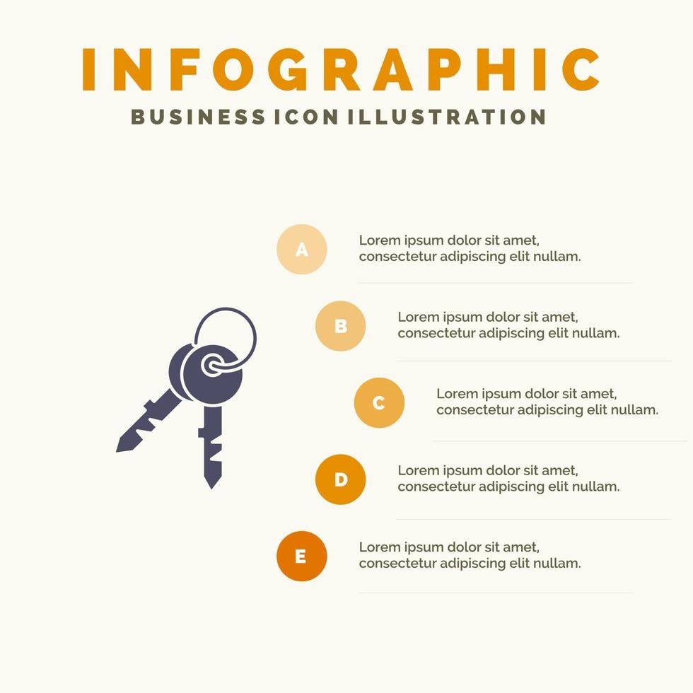 clés porte maison maison solide icône infographie 5 étapes présentation arrière-plan vecteur