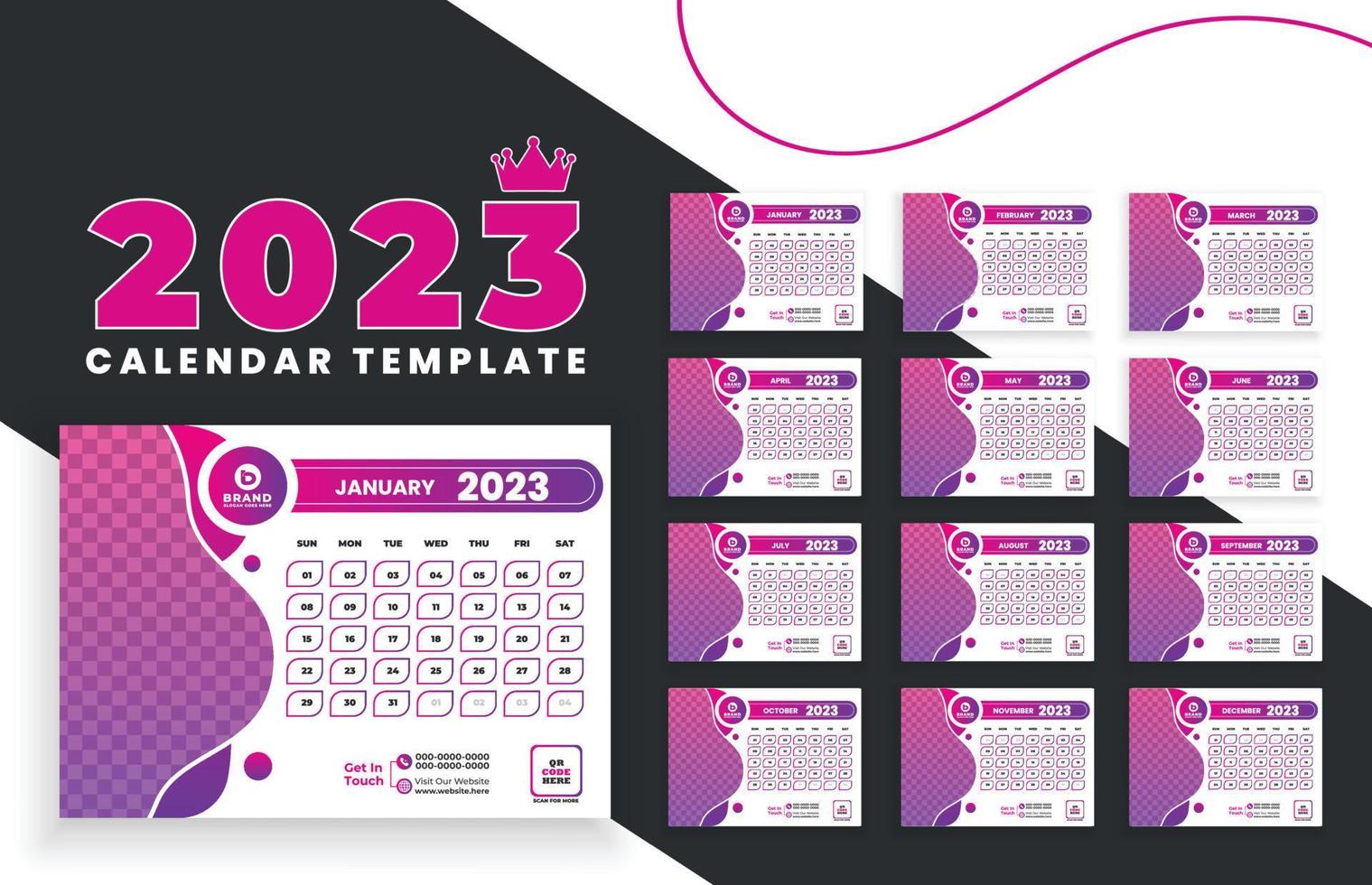 conception de calendrier de bureau pour le nouvel an 2023 avec une couleur dégradée moderne et accrocheuse vecteur