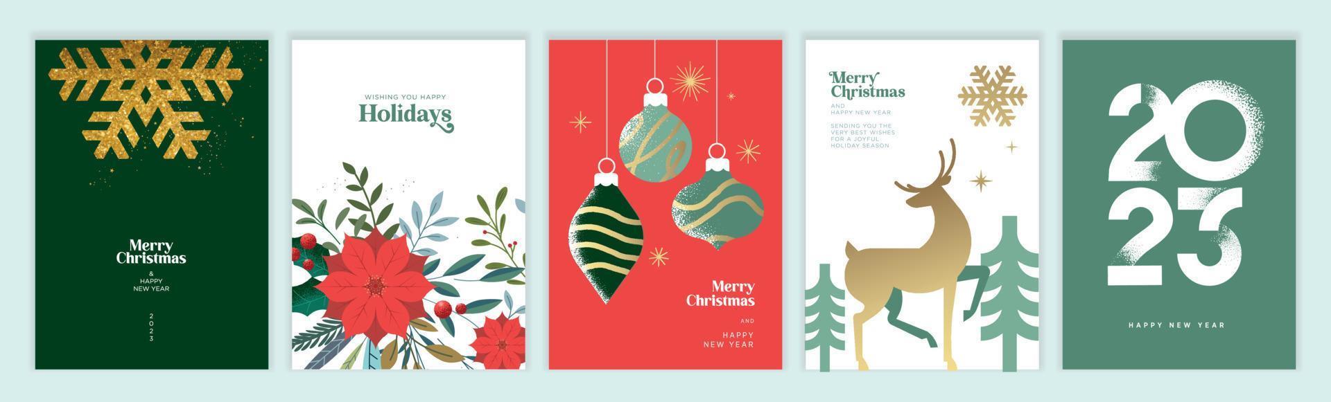 Jeu de cartes de voeux joyeux noël et bonne année 2023. concepts d'illustration vectorielle pour l'arrière-plan, carte de voeux, carte d'invitation à une fête, bannière de site Web, bannière de médias sociaux, matériel de marketing. vecteur