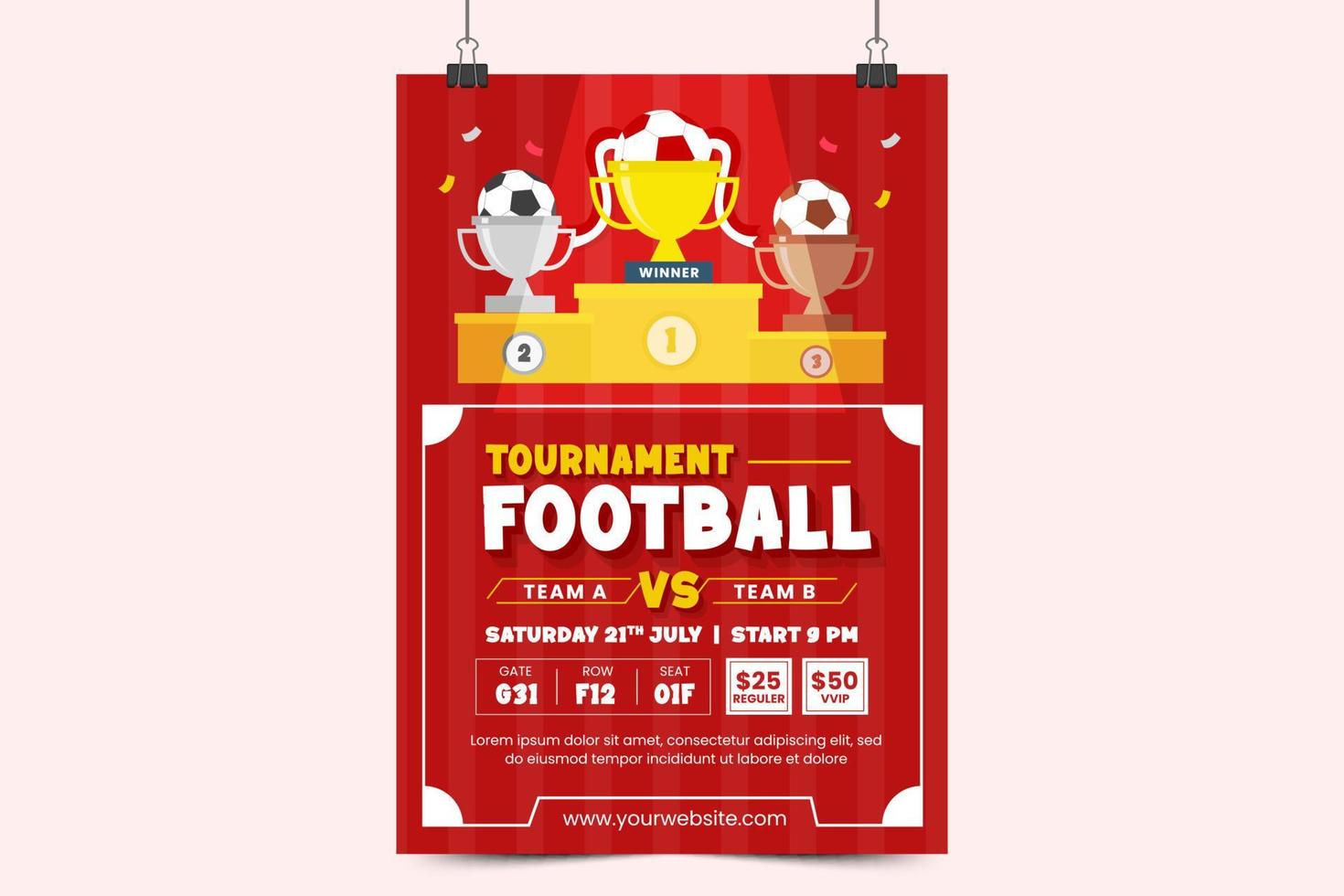 modèle de conception d'affiche ou de flyer d'événement sportif de tournoi de football design simple et élégant vecteur