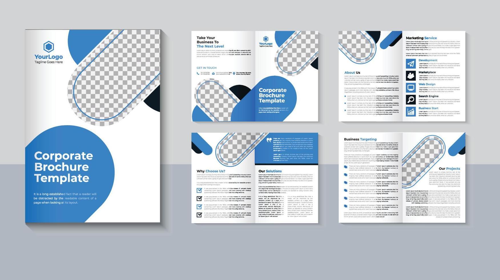 conception de brochure créative, modèle de brochure d'entreprise de 8 pages, conception de brochure d'entreprise, profil d'entreprise moderne, couleur bleue, image vectorielle pro vecteur