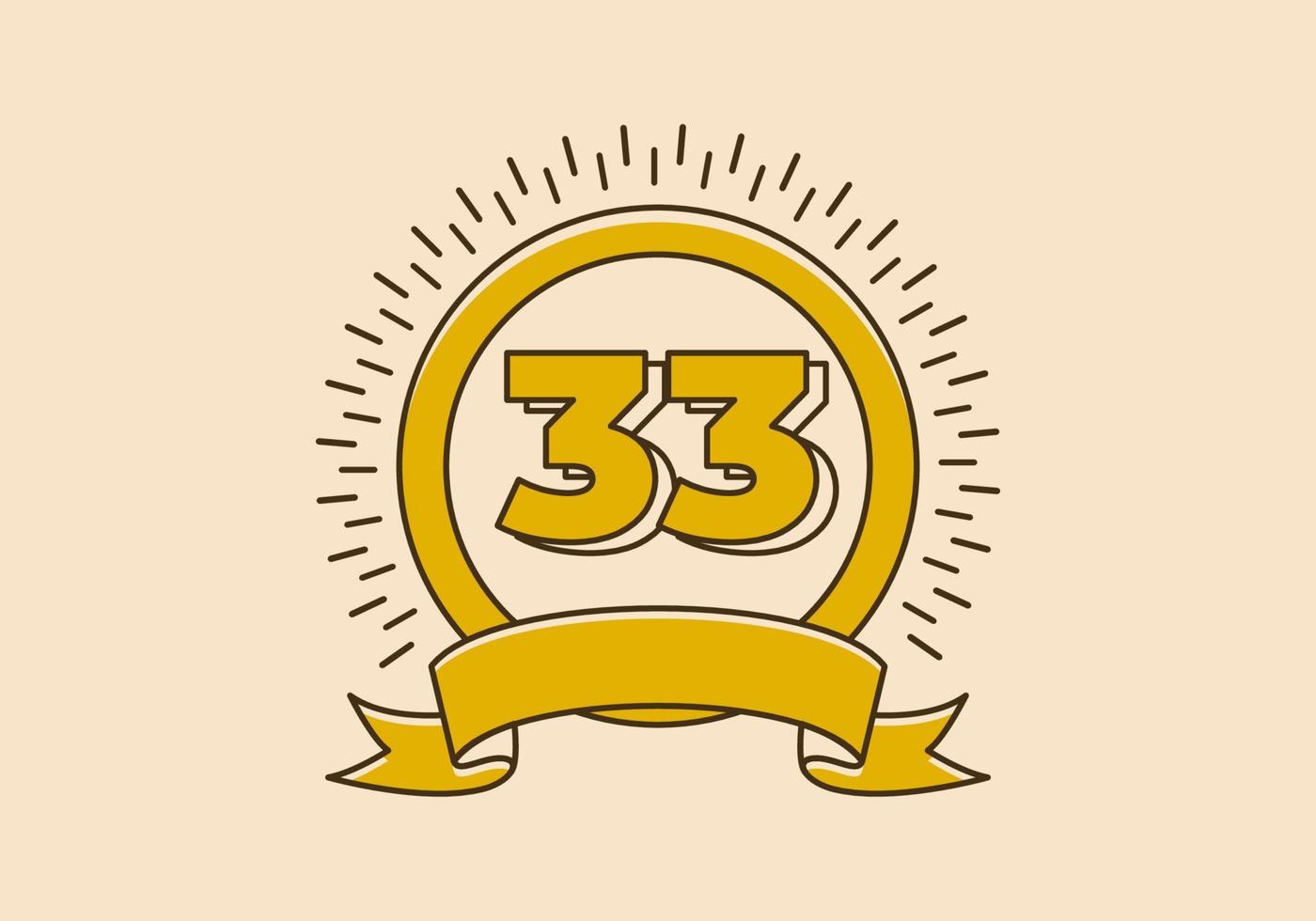 insigne de cercle jaune vintage avec le numéro 33 dessus vecteur
