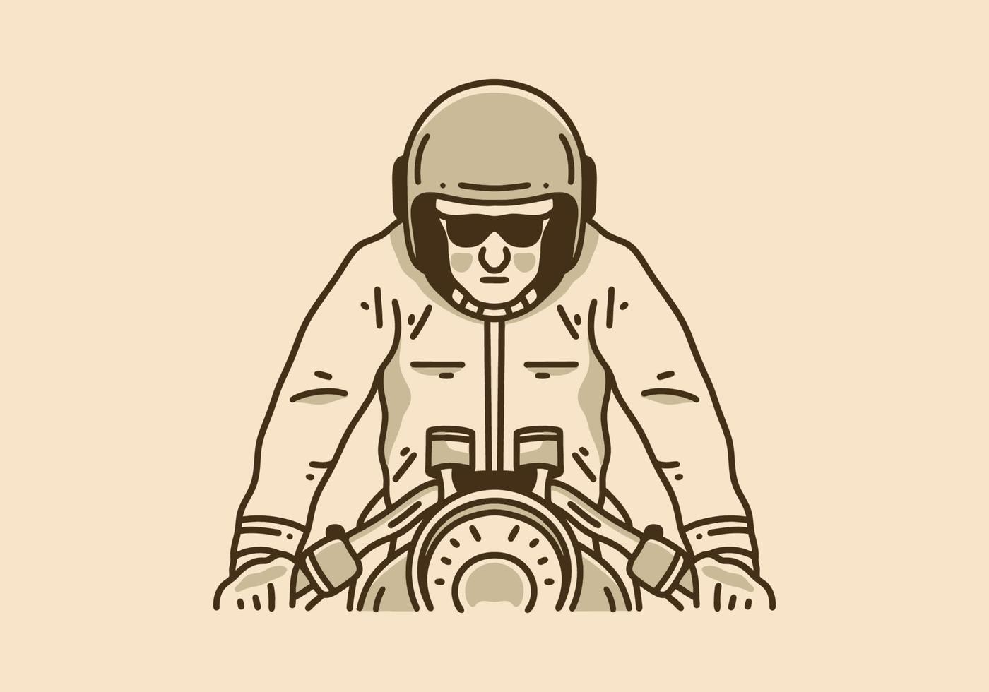 illustration d'art vintage d'un homme sur une moto vecteur