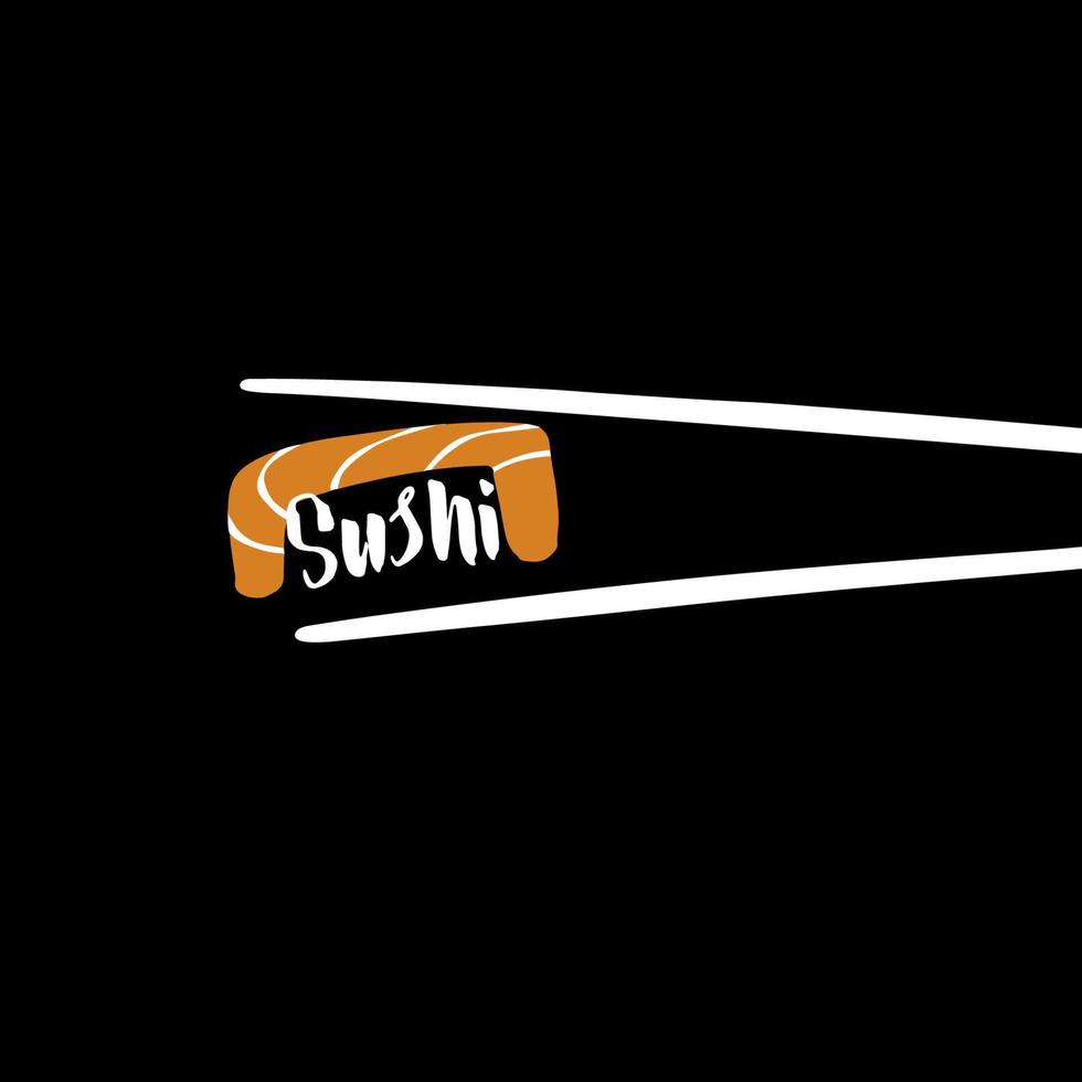 illustration stylisée du logo de sushi avec lettrage et saumon vecteur