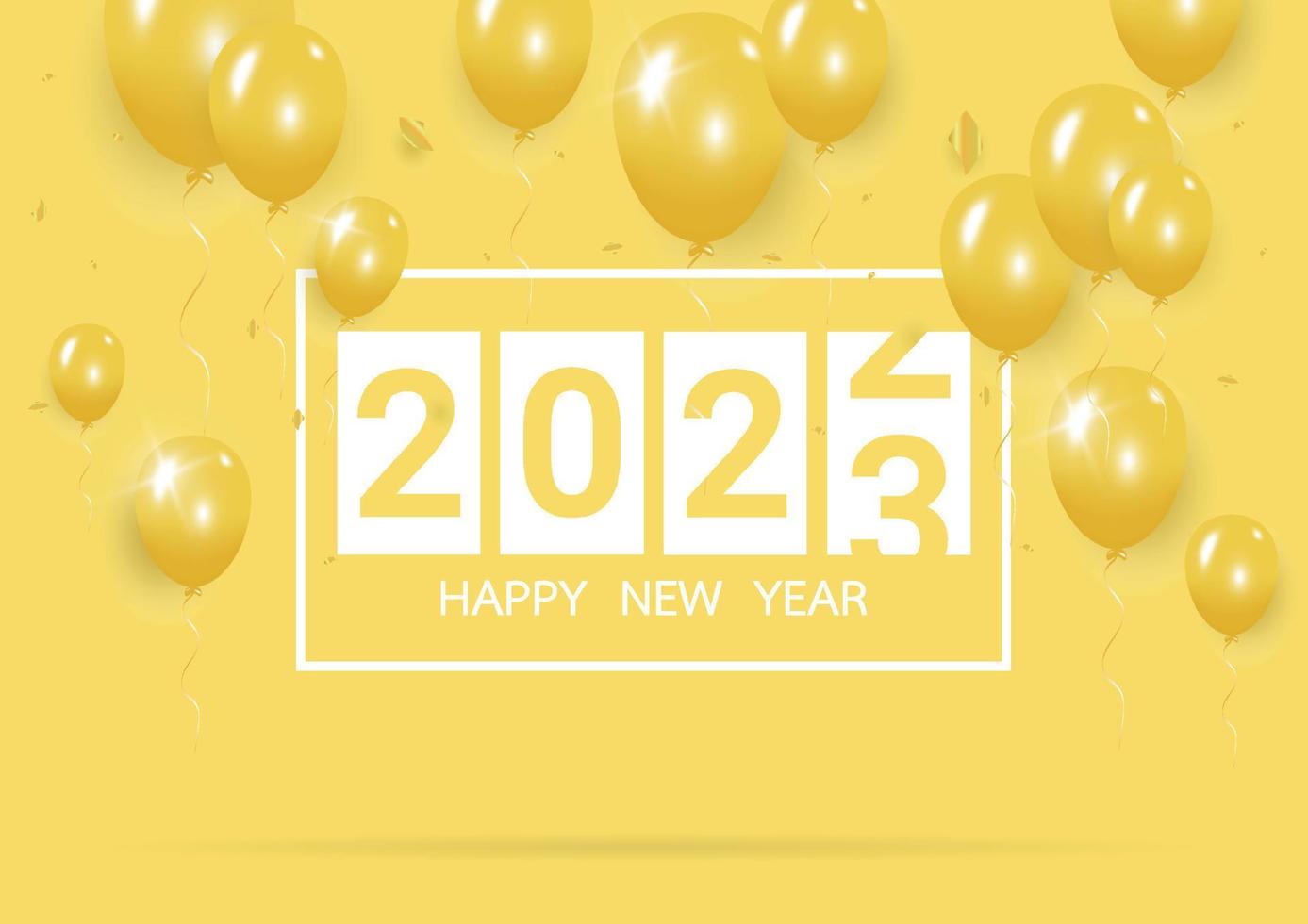 bonne année 2023 avec concept de ballon jaune créatif sur fond jaune pastel pour l'espace de copie. notion minimale. illustration vectorielle vecteur