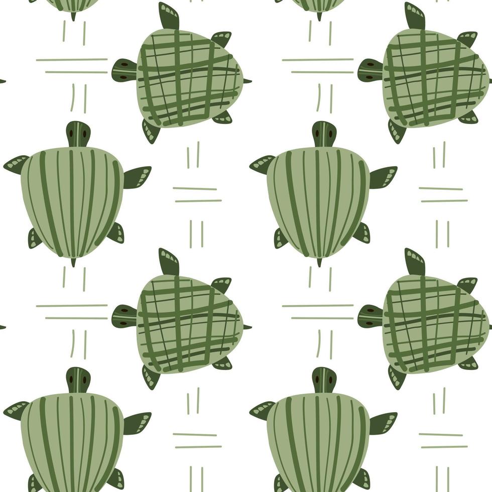 fond avec tortues de mer et texture sur une coquille verte. illustrations pour enfants. illustration marine dans le style des enfants dans la palette de couleurs vertes. adapté à l'impression sur textile et papier. vecteur