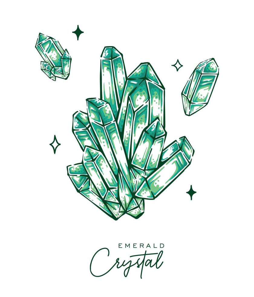vecteur d'émeraude quartz minéral illustration cristal coloré dessin de pierres précieuses