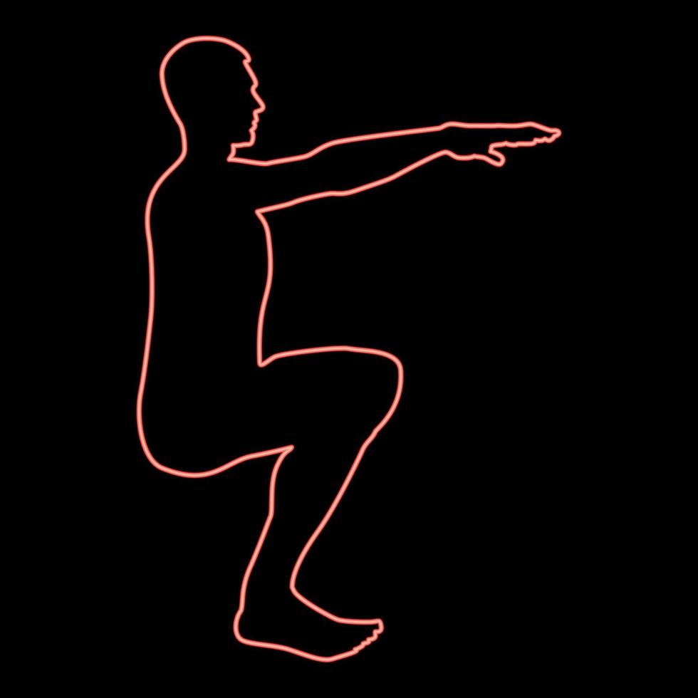 néon accroupi homme faisant des exercices s'accroupit squat sport action mâle entraînement silhouette vue de côté icône rouge couleur illustration vectorielle image style plat vecteur