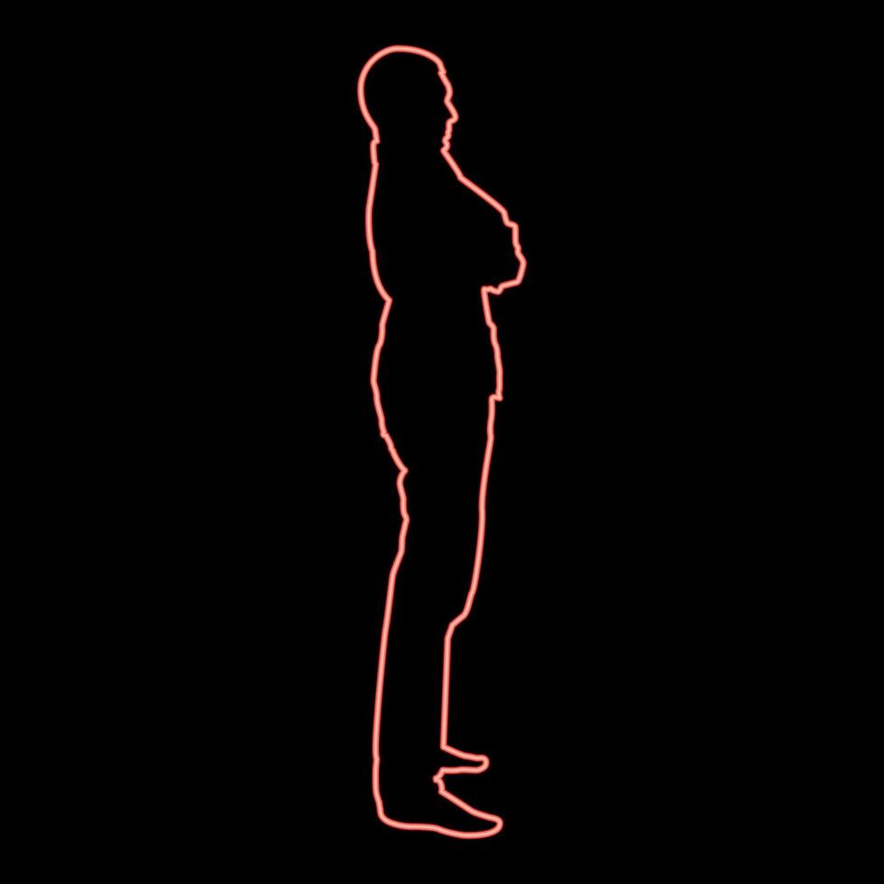 homme confiant au néon croisa les bras homme d'affaires silhouette concept vue de côté icône illustration vectorielle de couleur rouge style plat d'image vecteur