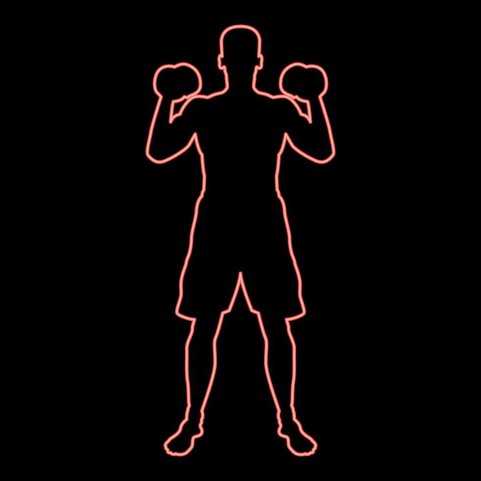 homme néon faisant des exercices avec des haltères action sport entraînement masculin silhouette vue de face icône illustration vectorielle couleur rouge style plat vecteur
