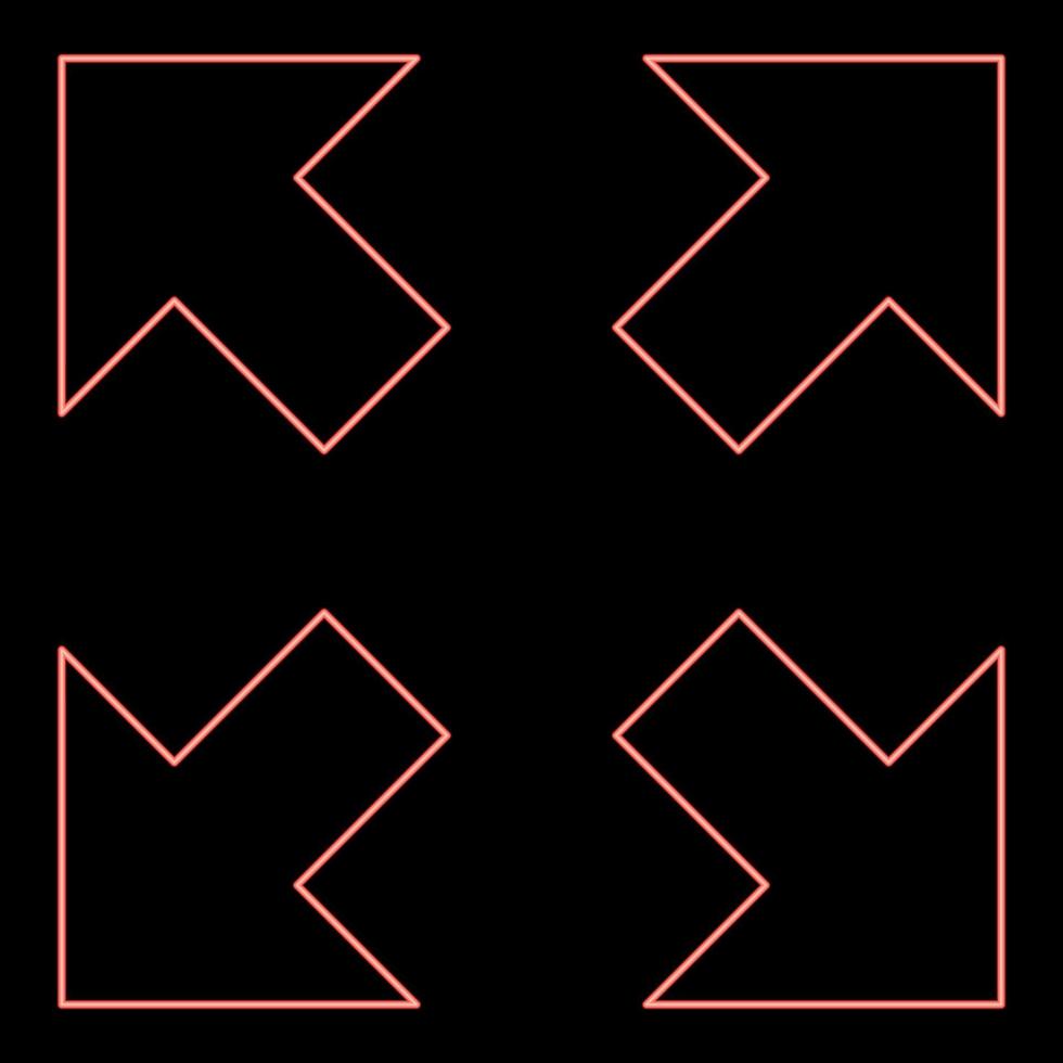 néon quatre flèches pointant vers différentes directions à partir de l'icône centrale couleur rouge illustration vectorielle image style plat vecteur