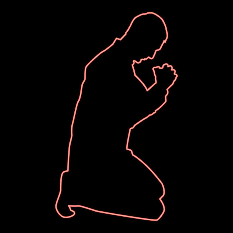 L'homme au néon prie sur ses genoux icône silhouette couleur rouge illustration vectorielle image style plat vecteur