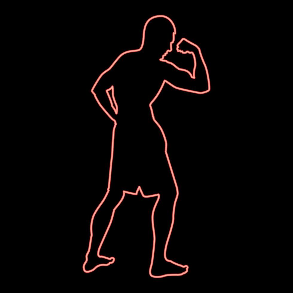 bodybuilder néon montrant les muscles biceps musculation sport concept silhouette vue latérale icône illustration vectorielle de couleur rouge style plat vecteur