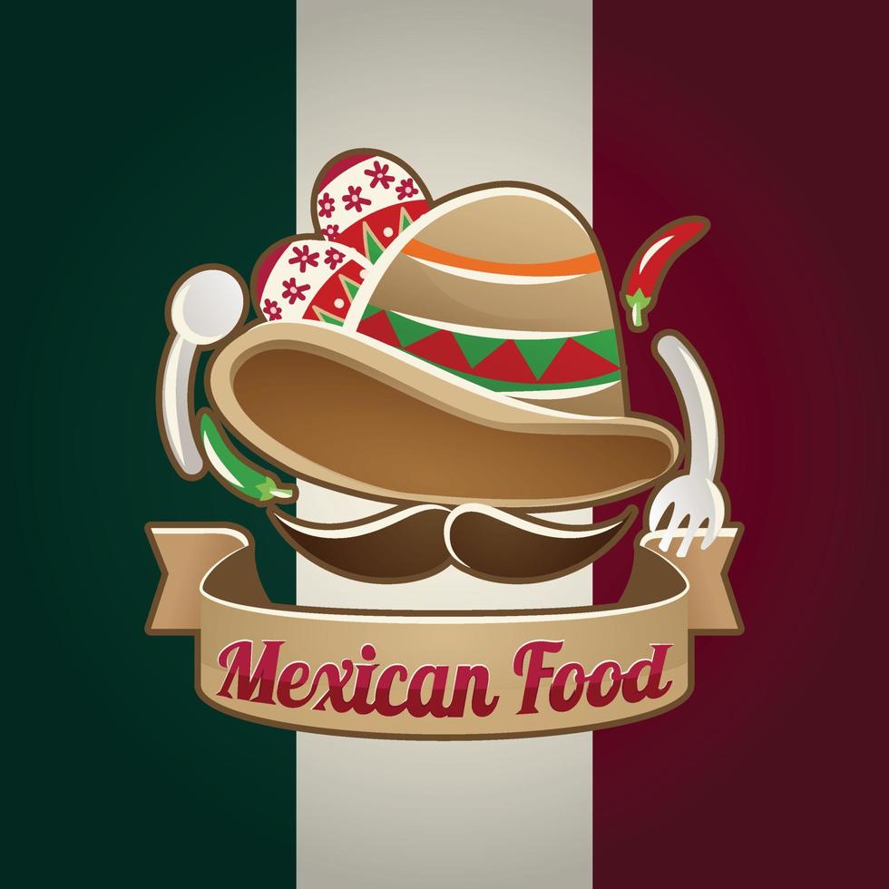 mexique nourriture logo dessiné à la main icône traditionnelle graphique illustration vectorielle avec drapeau mexicain vecteur