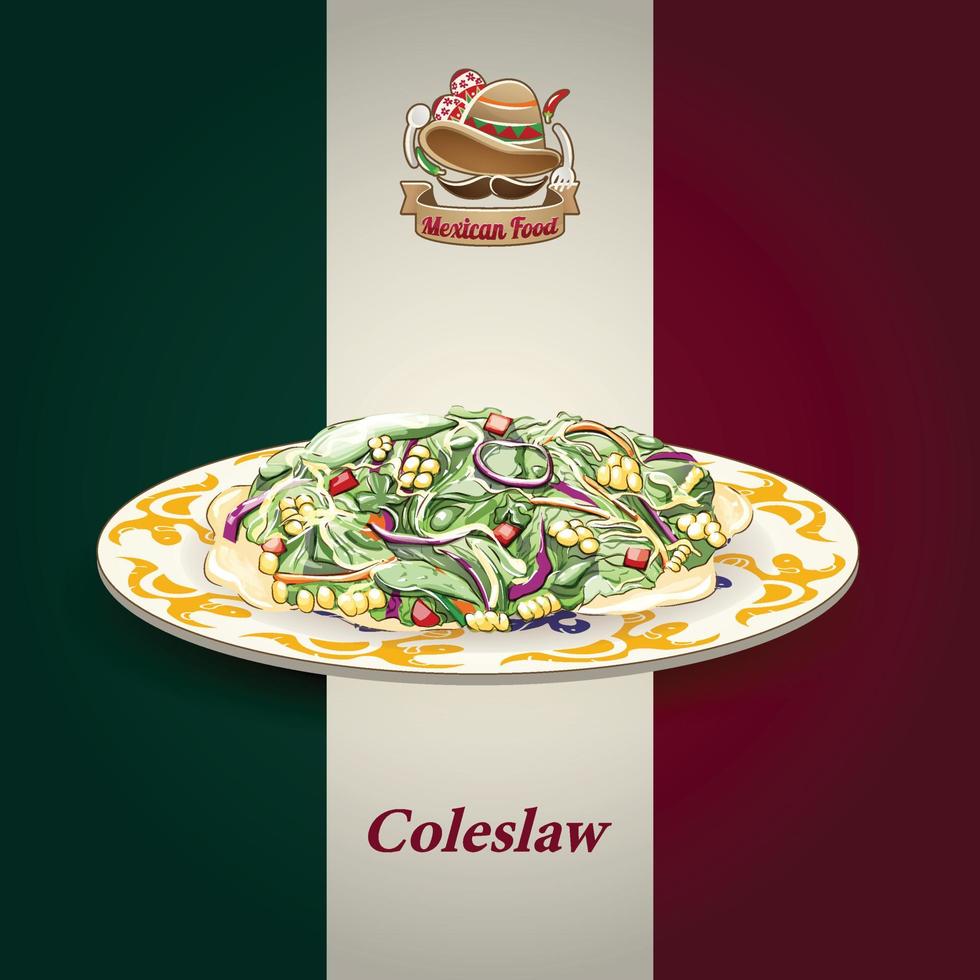 mexique alimentaire logo dessiné à la main et illustration vectorielle graphique de la nourriture traditionnelle avec le drapeau mexicain vecteur