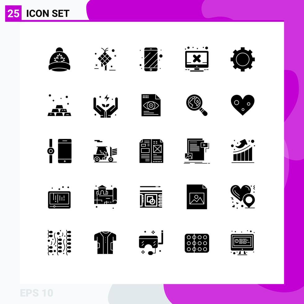 groupe de 25 signes et symboles de glyphes solides pour les appareils matériel de suspension d'écran éléments de conception vectoriels modifiables électroniques vecteur