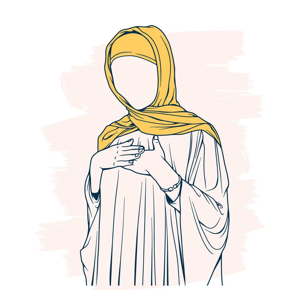 femme musulmane élégante et branchée en hijab mode illustration vectorielle dessin au trait isolé pour la mode boutique vecteur