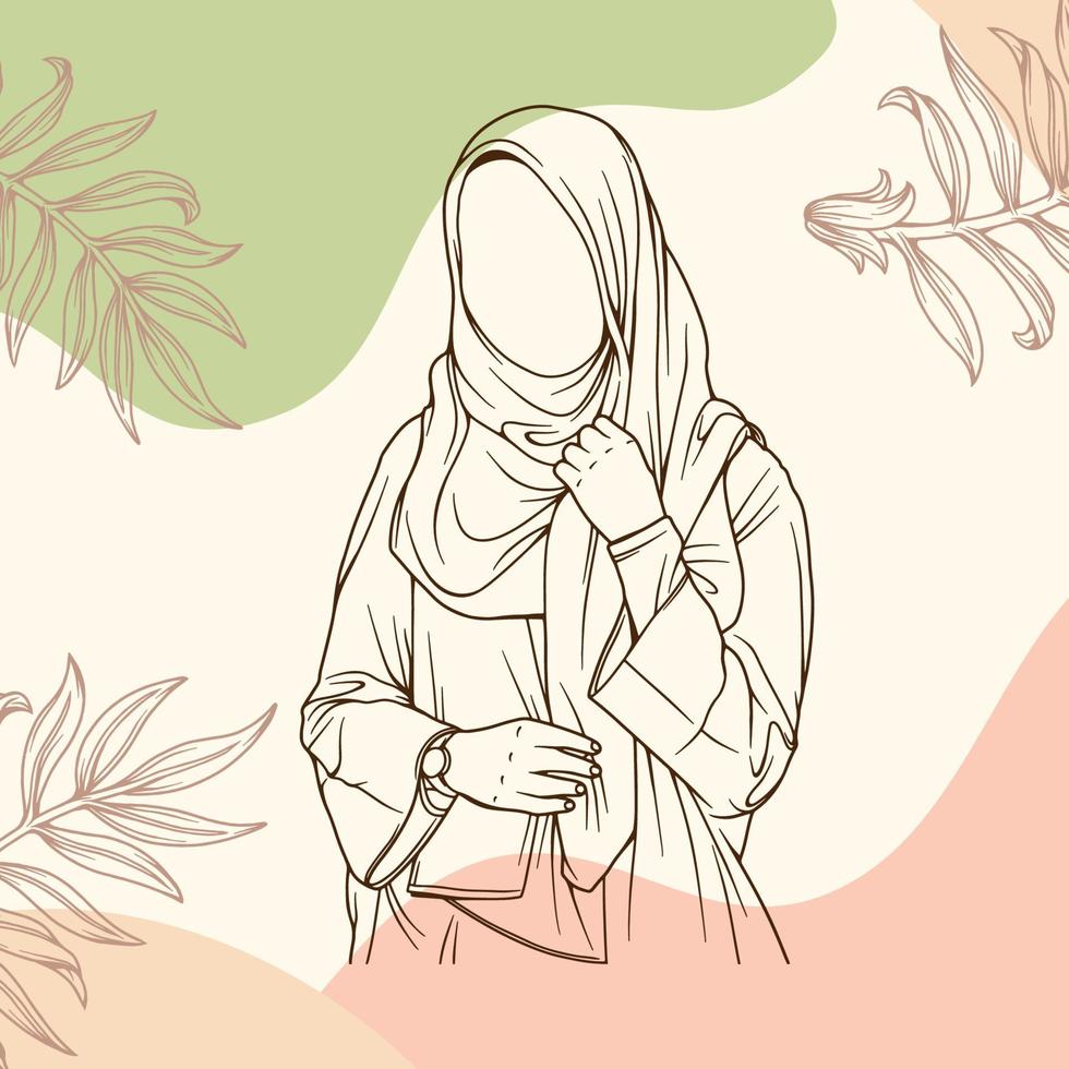 femme musulmane élégante et branchée en hijab mode illustration vectorielle dessin au trait isolé pour la mode boutique vecteur