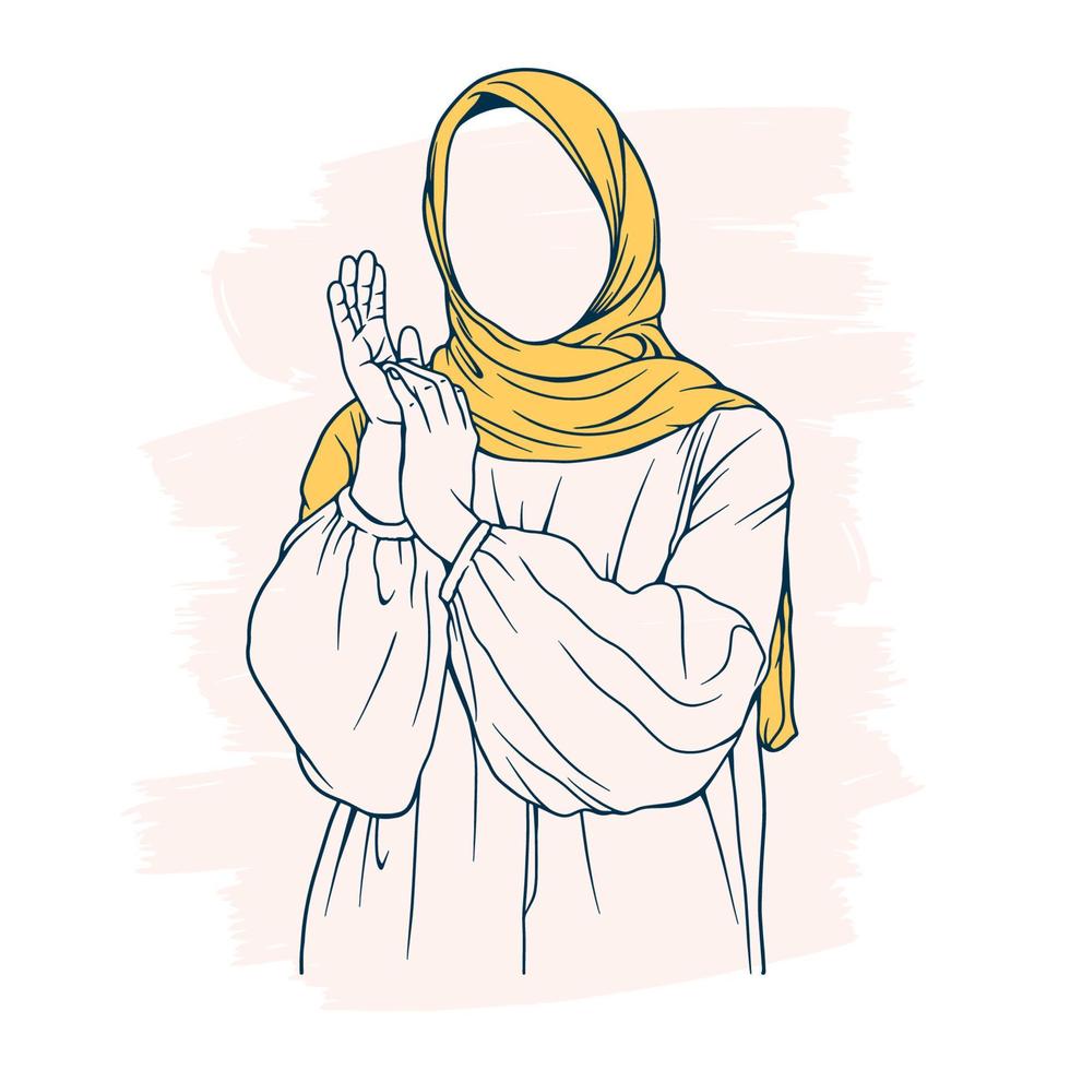 femme musulmane élégante et branchée en hijab mode illustration vectorielle dessin au trait isolé pour la mode boutique vecteur