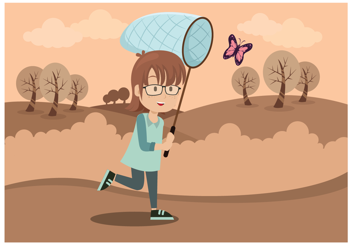 Cute Girl with butterfly vector vecteur