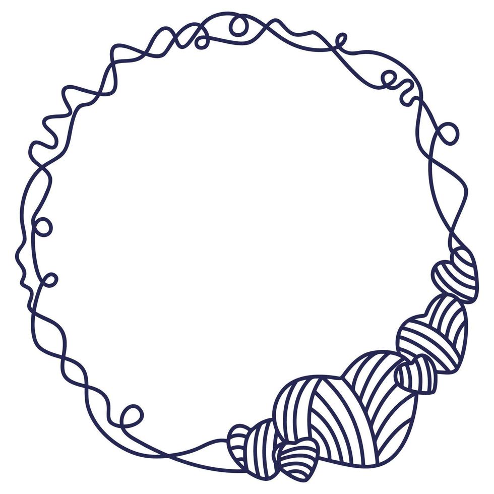 image vectorielle en fil sous forme de coeurs. fil à tricoter. cadre bleu dans un style plat. vecteur