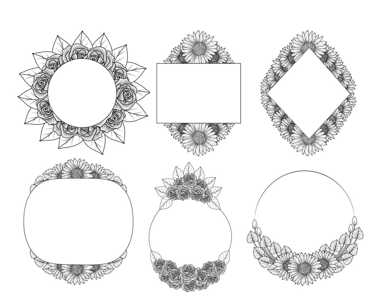 couronne de fleurs et clipart de cadre floral pour les éléments d'invitation de mariage vecteur