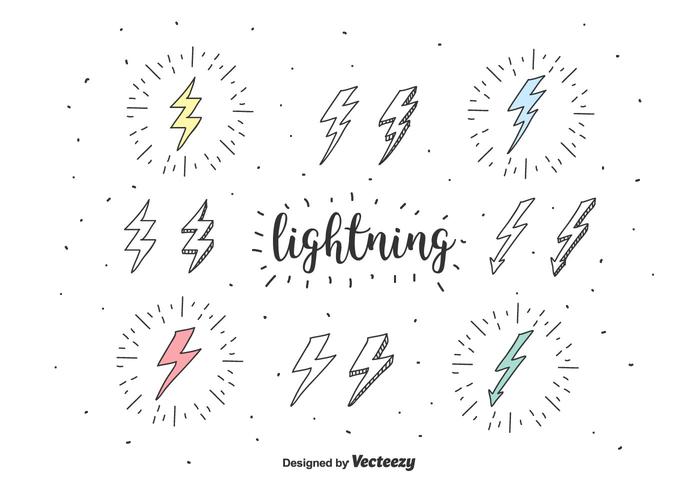 Doodle lightning icons vector