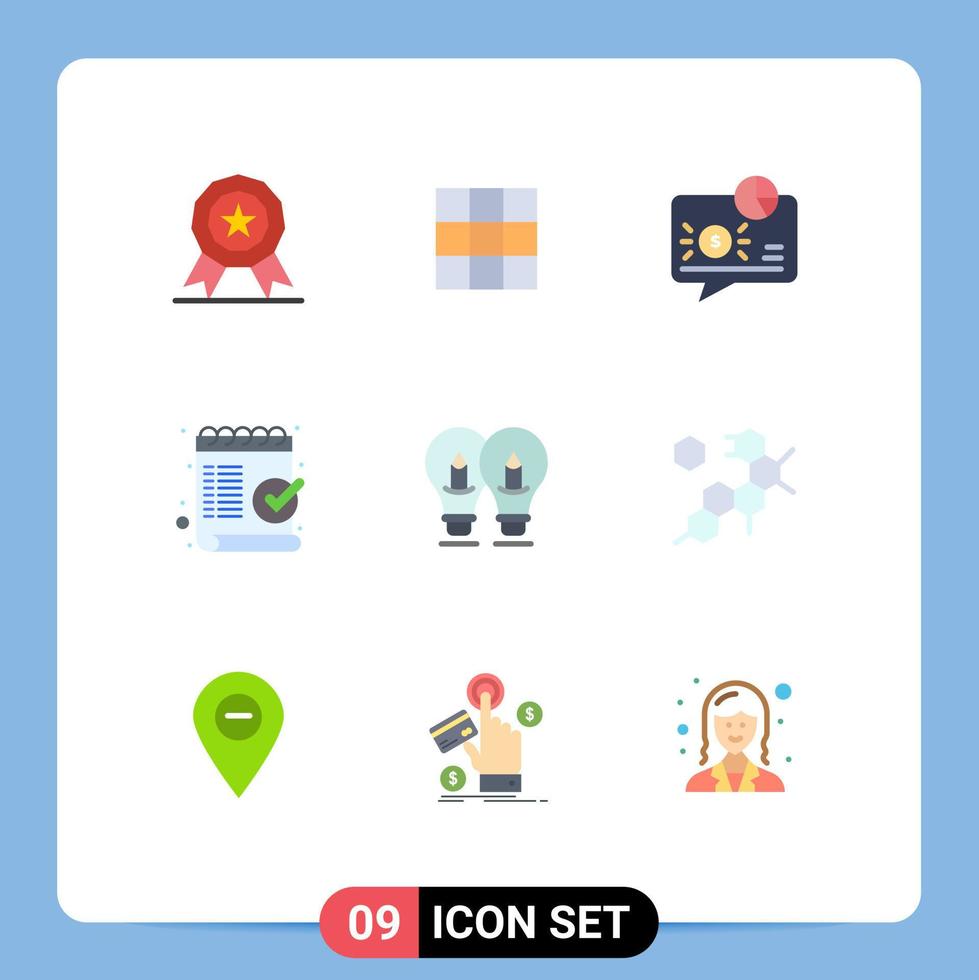 symboles d'icône universelle groupe de 9 couleurs plates modernes d'idée ok liste de contrôle de marque graphique éléments de conception vectoriels modifiables vecteur