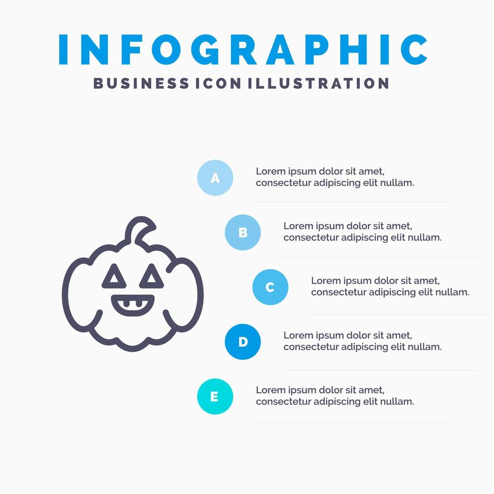 icône de ligne citrouille américaine usa avec fond d'infographie de présentation en 5 étapes vecteur