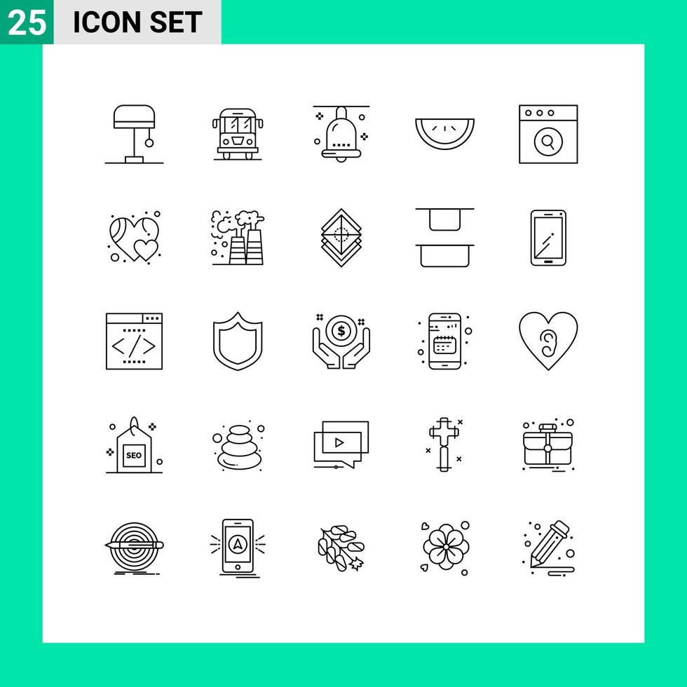 ensemble de 25 pack de lignes commerciales pour la célébration de l'application de recherche éléments de conception vectoriels modifiables de nourriture de pastèque vecteur