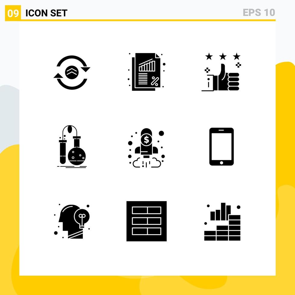 pack d'interface utilisateur de 9 glyphes solides de base de flacon scientifique comme des éléments de conception vectoriels modifiables en étoile de chimie vecteur