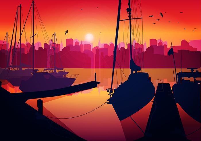 Chantier naval sunset silhouette vecteur gratuit